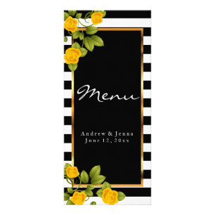 Yellow Roses on Black and White Stripes - Menu