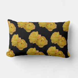 Yellow Roses On Black, Lumbar Cushion. Cushion