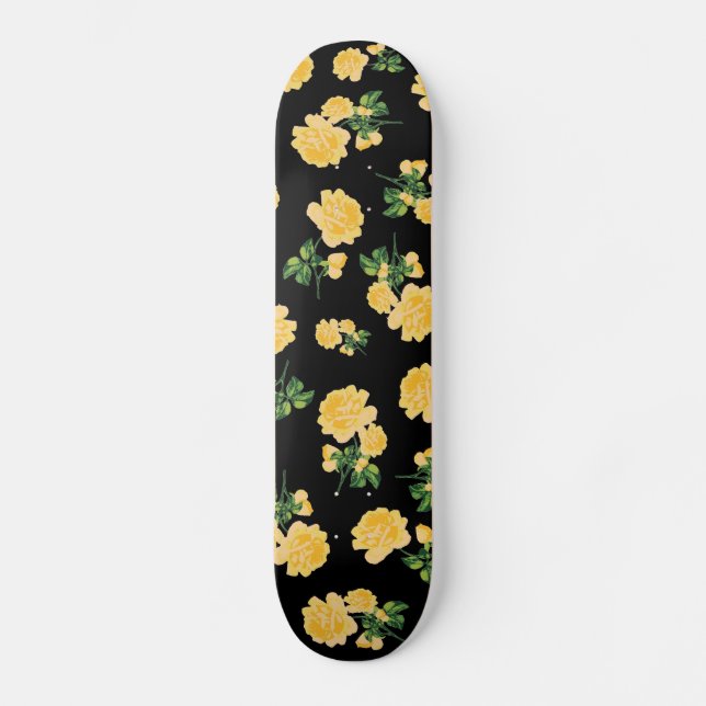 Yellow roses on black skateboard (Front)