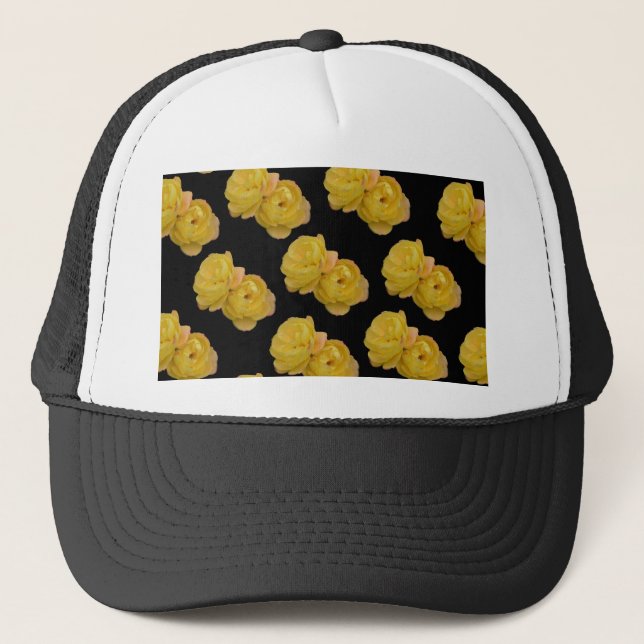 Yellow Roses On Black,_ Trucker Hat (Front)