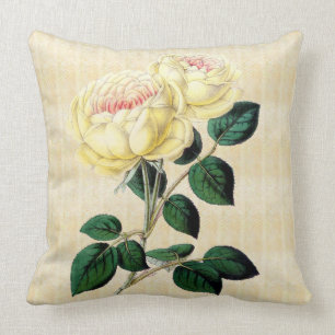 Yellow Roses on Cream Botanical Throw Pillow 2