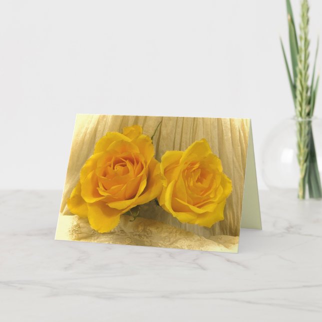 Yellow Roses on Lace Birthday Card (Front)