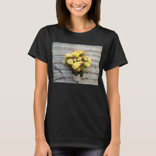 Yellow roses on old music Bella v-neck tshirt