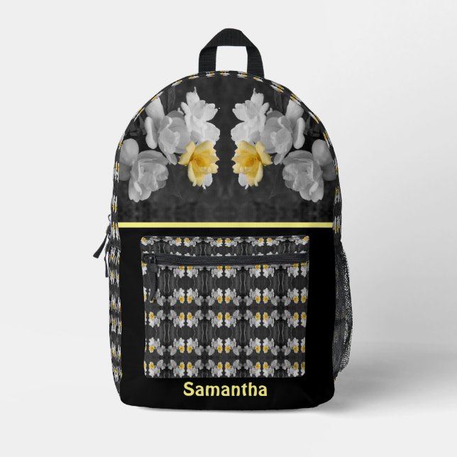 Yellow Roses Partial Colour Abstract Personalised Printed Backpack (Front)