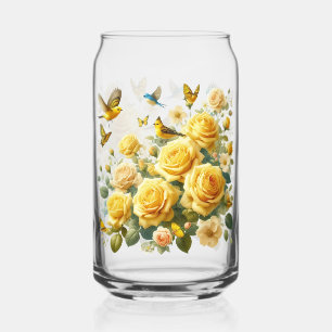 Yellow Roses Pattern  Can Glass