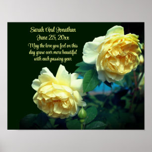 Yellow Roses Personalised Wedding Gift Poster