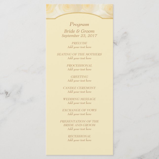 Yellow Roses Personalised Wedding Program (Front)