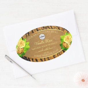 Yellow Roses Product Label Wood Tree Bark and Logo