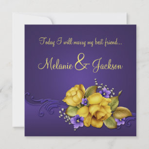 Yellow Roses Purple Pansies Post Wedding Invitation