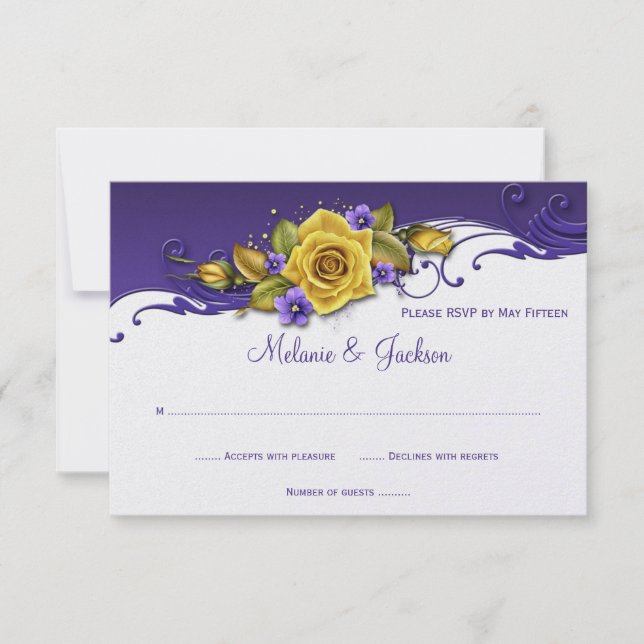 Yellow Roses Purple Pansies RSVP Card (Front)