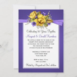 Yellow Roses Purple Violets 50th Anniversary Invitation