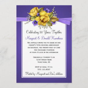 Yellow Roses Purple Violets 50th Anniversary Invitation