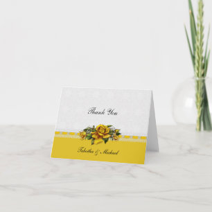 Yellow Roses Ribbons Lace Wedding Thank You Card