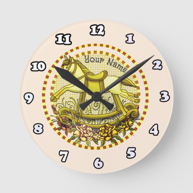 Yellow Roses Rocking Horse  clock (Front)