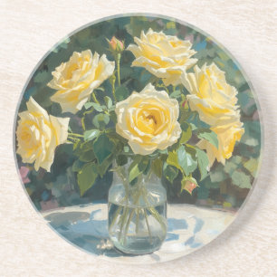 Yellow Roses Vase Impressionism Coaster