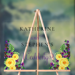 Yellow Roses   Violets Boho Floral Wedding  Acrylic Sign