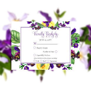 Yellow Roses  Violets Boho Floral Wedding RSVP