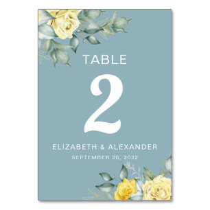 Yellow roses watercolor floral romantic wedding  t table number