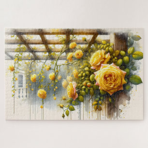 Yellow Roses Watercolor Garden Jigsaw Puzzle