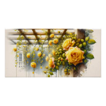 Yellow Roses Watercolor Garden