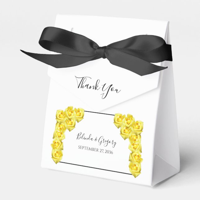 Yellow Roses Wedding Favour Box (Front Side)