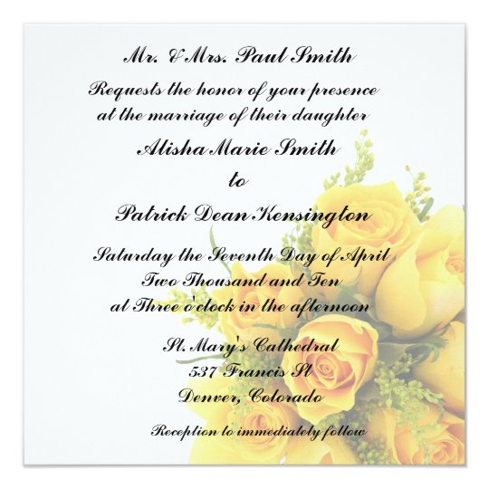 Yellow Roses Wedding Invitation Announcement