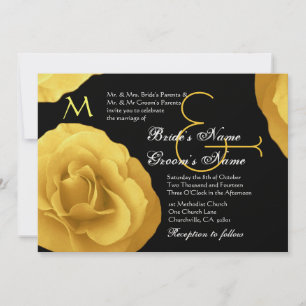 Yellow Roses Wedding Invitation Metallic