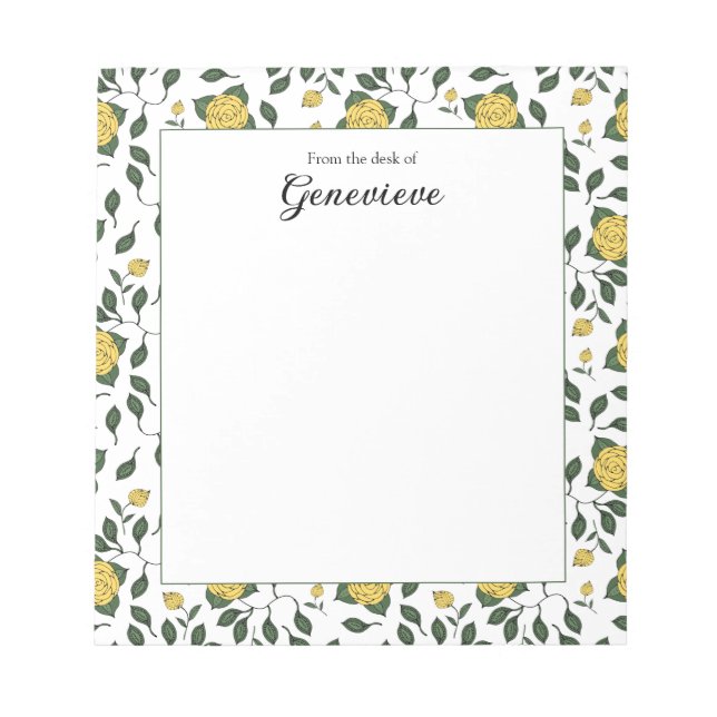 Yellow Roses with Green Leaves Personalised  Notepad (Front)