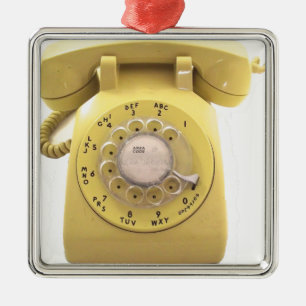 Yellow Rotary Phone Metal Ornament