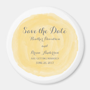 Yellow Round Watercolor Save the Date Magnet