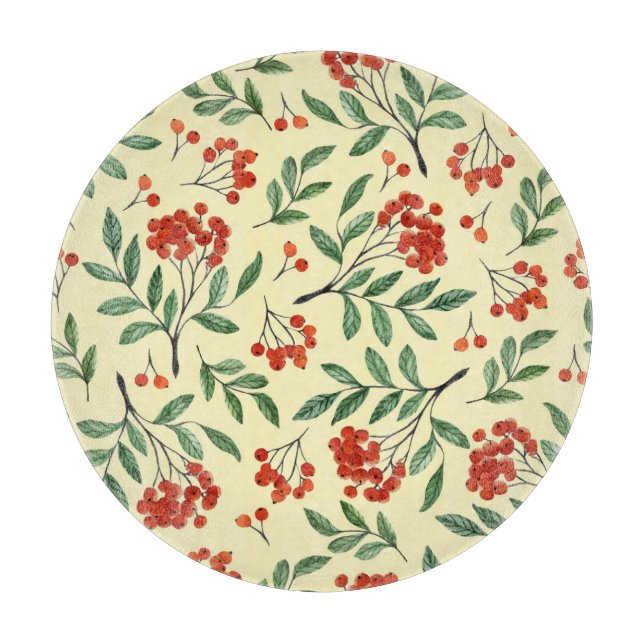 Yellow Rowan Watercolor Seamless Pattern Cutting Board (Front)