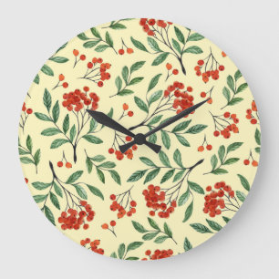 Yellow Rowan Watercolor Seamless Pattern Large Clock