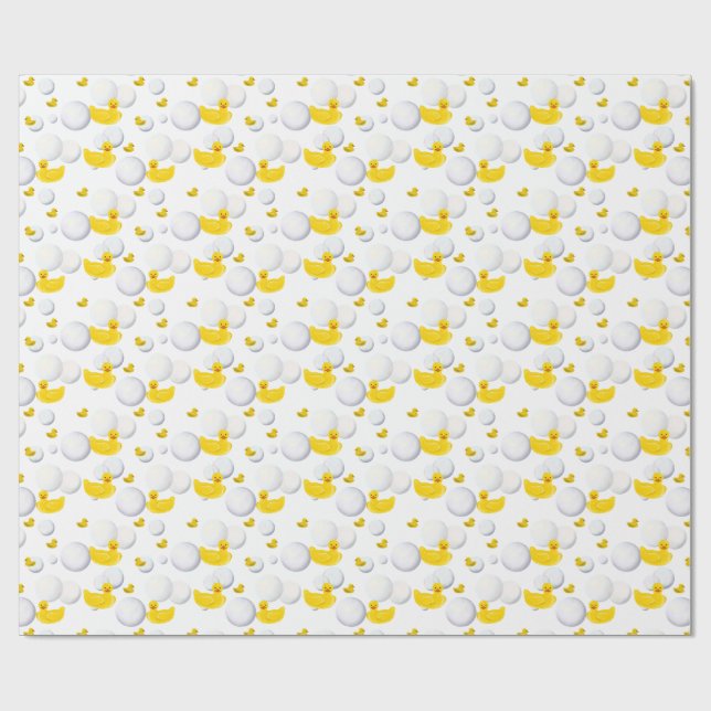 Yellow Rubber Duck and Bubbles Wrapping Paper (Flat)