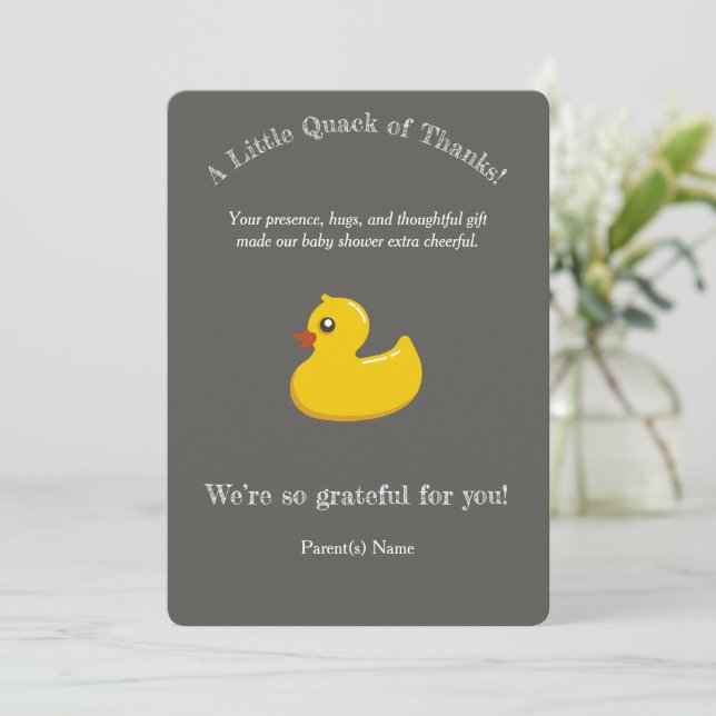 Yellow rubber duck  baby shower  - thank you  invitation (Standing Front)