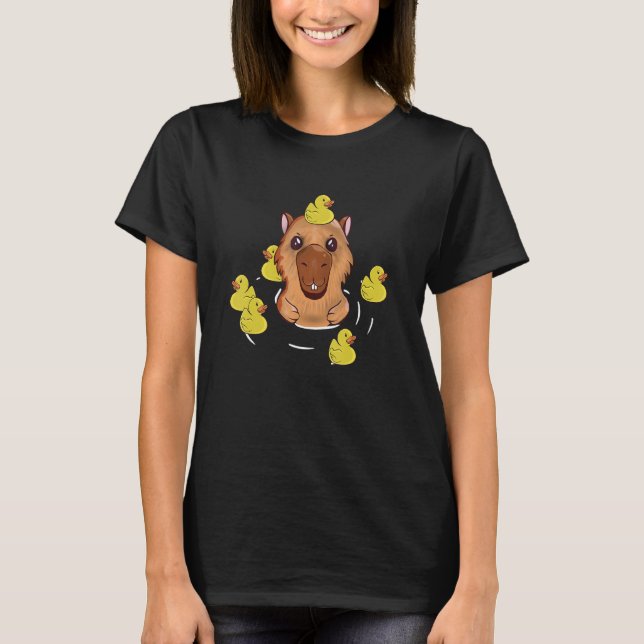 Yellow Rubber Duck Bath with Capybara Funny Capiba T-Shirt (Front)