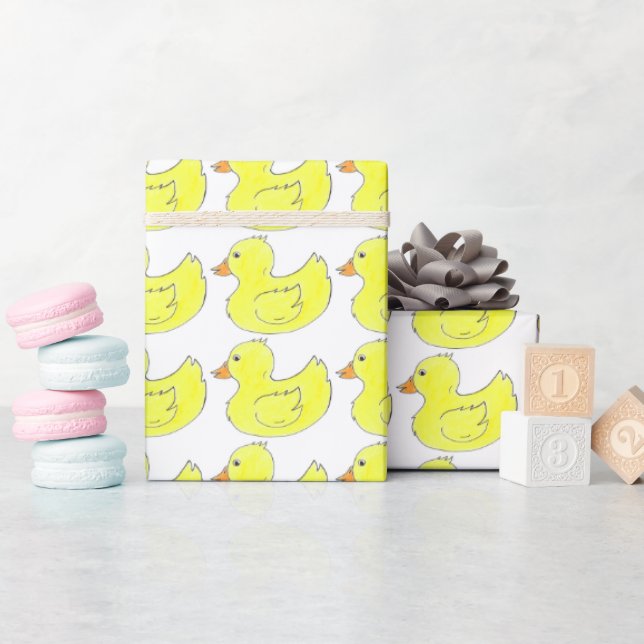 Yellow Rubber Duck Bathtub Toy Ducky Duckies Print Wrapping Paper (Baby Shower)