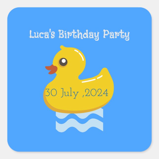 yellow rubber duck birthday party  square sticker (Front)