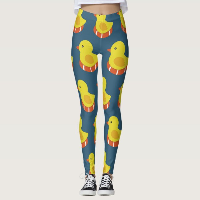 Yellow rubber duck, cute, seamless pattern. leggings (Front)