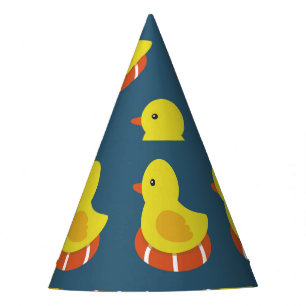 Yellow rubber duck, cute, seamless pattern. party hat