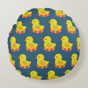 Yellow rubber duck, cute, seamless pattern. round cushion
