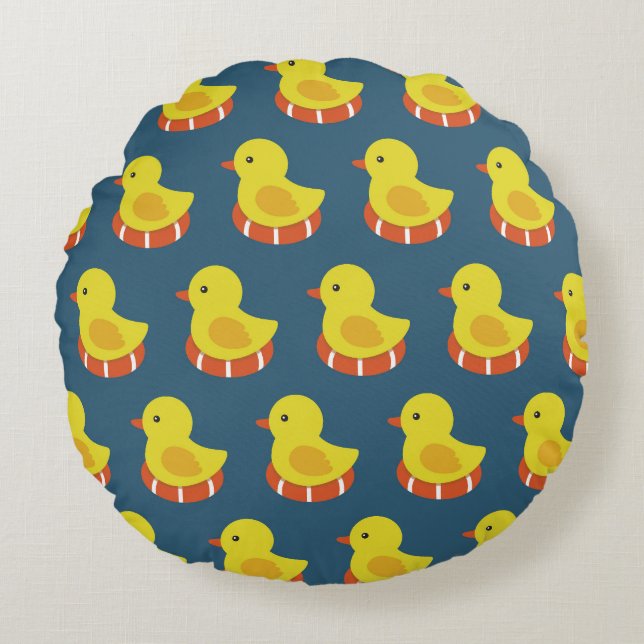 Yellow rubber duck, cute, seamless pattern. round cushion (Front)