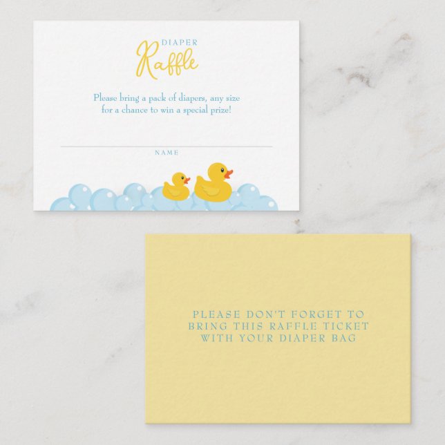 Yellow Rubber Duck Diaper Raffle Card – Baby Showe (Front/Back)
