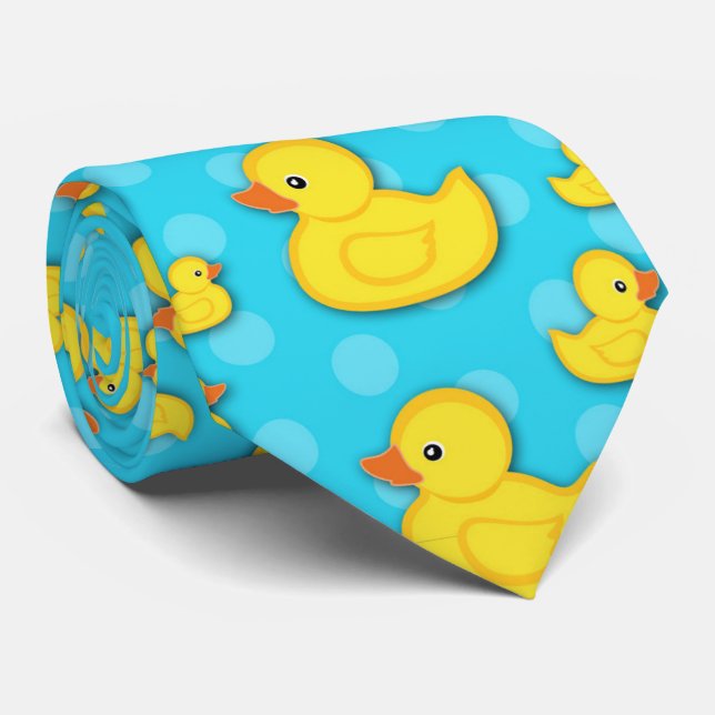 Yellow Rubber Duck Light Blue Bath Neck Tie (Rolled)