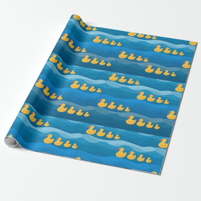 yellow rubber duck on waves wrapping paper (Unrolled)
