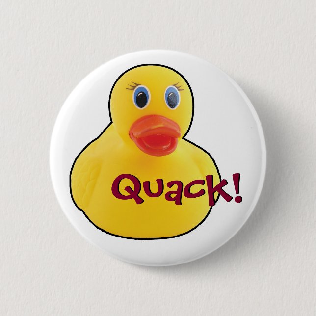 Yellow Rubber Duck Quack Text 6 Cm Round Badge (Front)