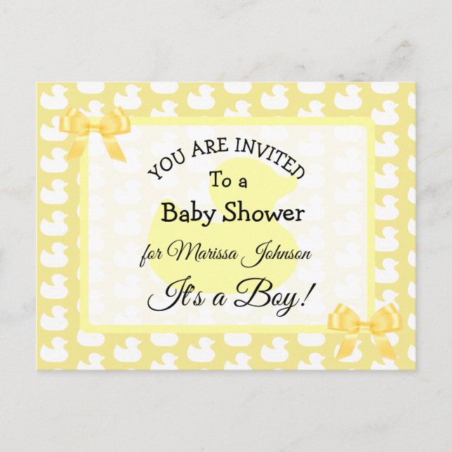 Yellow Rubber Duckie Baby'Shower Invitation Postcard
