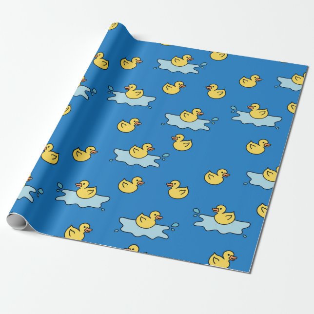 Yellow rubber duckies gift wrapping paper (Unrolled)