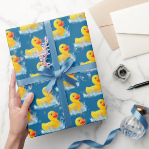 Yellow Rubber Ducks With Bubbles  Wrapping Paper