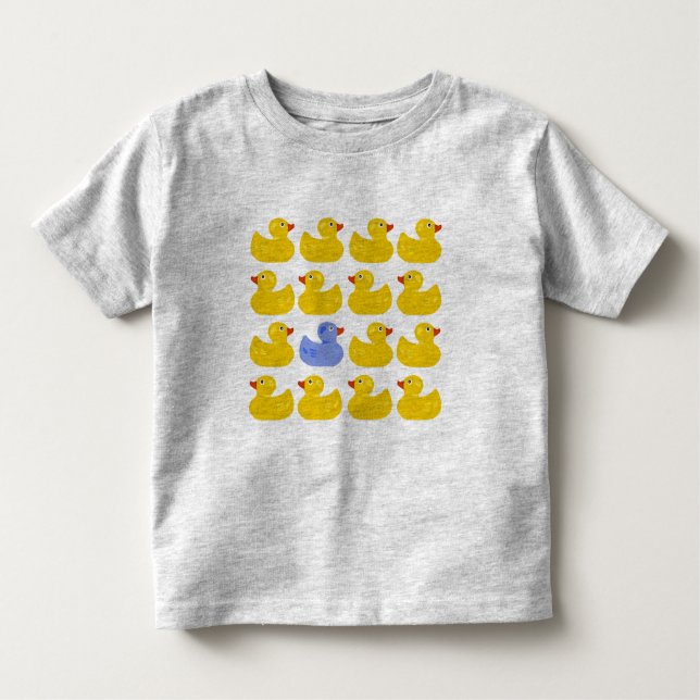 Yellow Rubber Ducks with One Blue Duck Toddler T-Shirt (Front)