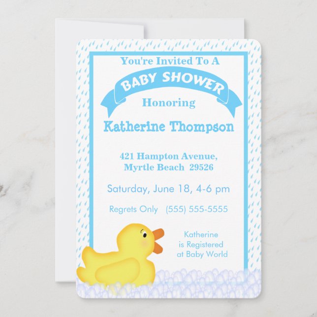 Yellow Rubber Ducky Baby Shower Invitation (Front)